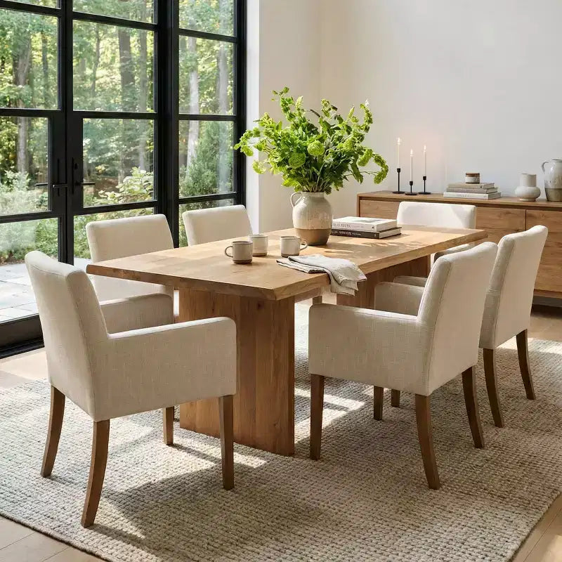 Set di 6 sedie da pranzo imbottite con braccioli, poltrone moderne in lino con gambe in legno, sedie occasionali per sala da pranzo, soggiorno - Panipeachy