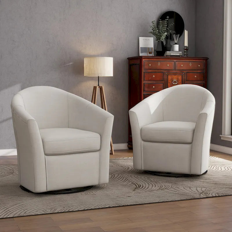 Set di 2 Poltrone Girevoli Moderne Imbottite a Barilotto, Poltrone Accent per Soggiorno
