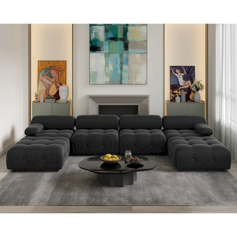 138 Divano componibile convertibile, Divani U-Shape in velluto minimalista