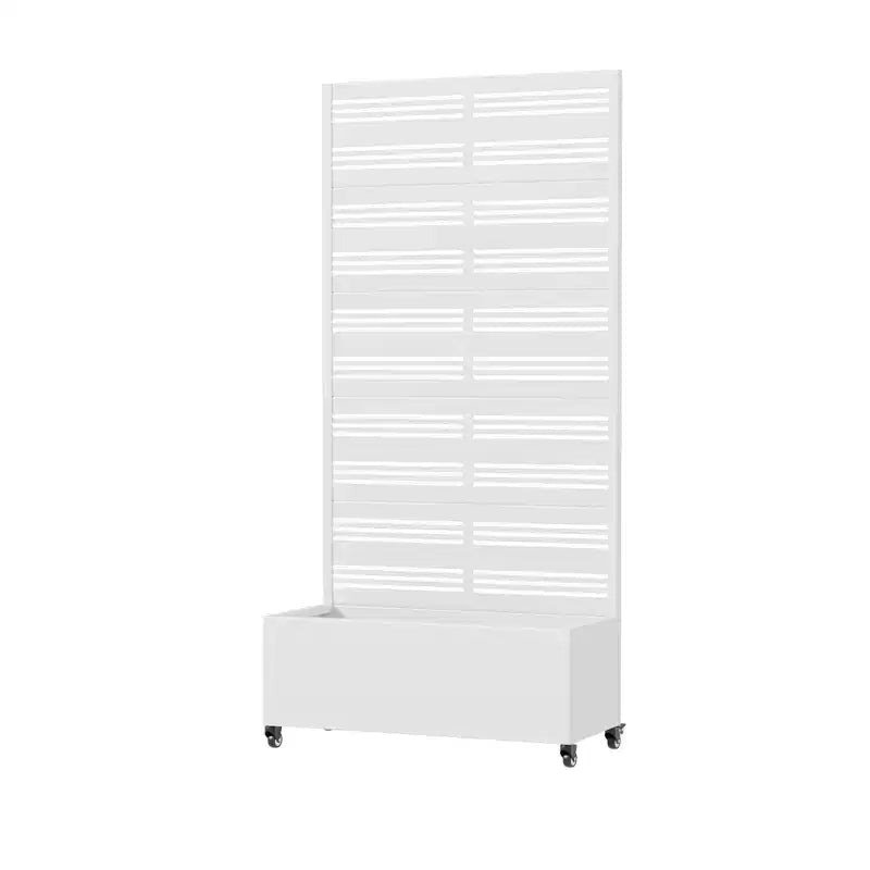 Fioriera rettangolare in ferro battuto bianco MAYEERTY con traliccio (Harold Wide-Narrow B Louvered), 72x35x16, 5 pezzi, decorazione per giardino interno ed esterno
