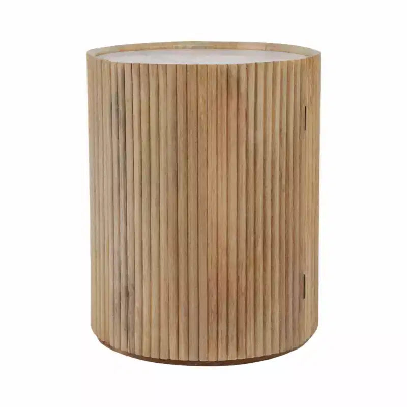 Tavolino Laterale Decorativo in Legno Scanalato con Piano in Marmo e Spazio Contenitivo - Piccolo Tavolino d'Appoggio per Arredo Camera da Letto o Soggiorno