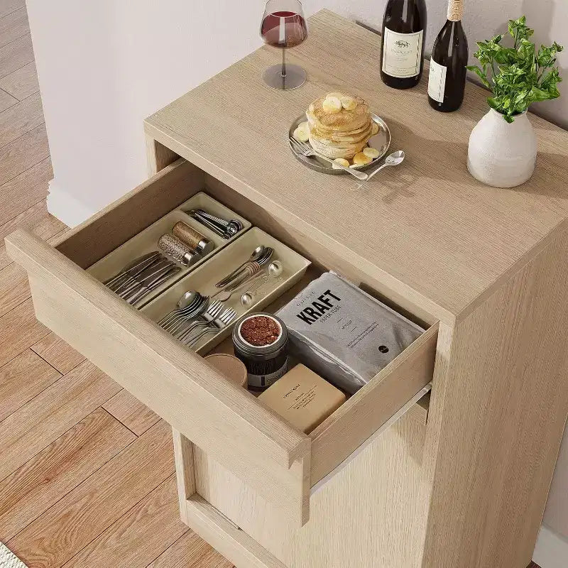 Pattumiera Inclinabile, Rovere Naturale, Pattumiera con Contenitore e Cassetto, Cestino Nascosto, Cesto Portabiancheria per Cucina, Sala da Pranzo, Soggiorno