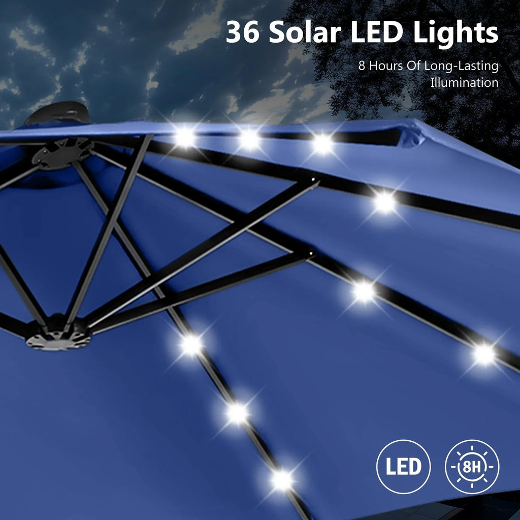 MAISON ARTS Ombrellone rettangolare da esterno a manovella con doppia falda da 4,5 metri, con luci a LED solari e base inclusa