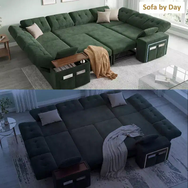 Divano letto componibile modulare Dyonery 112 con letto estraibile, divano componibile a U con contenitore, divani con seduta extra ampia e profonda per soggiorno