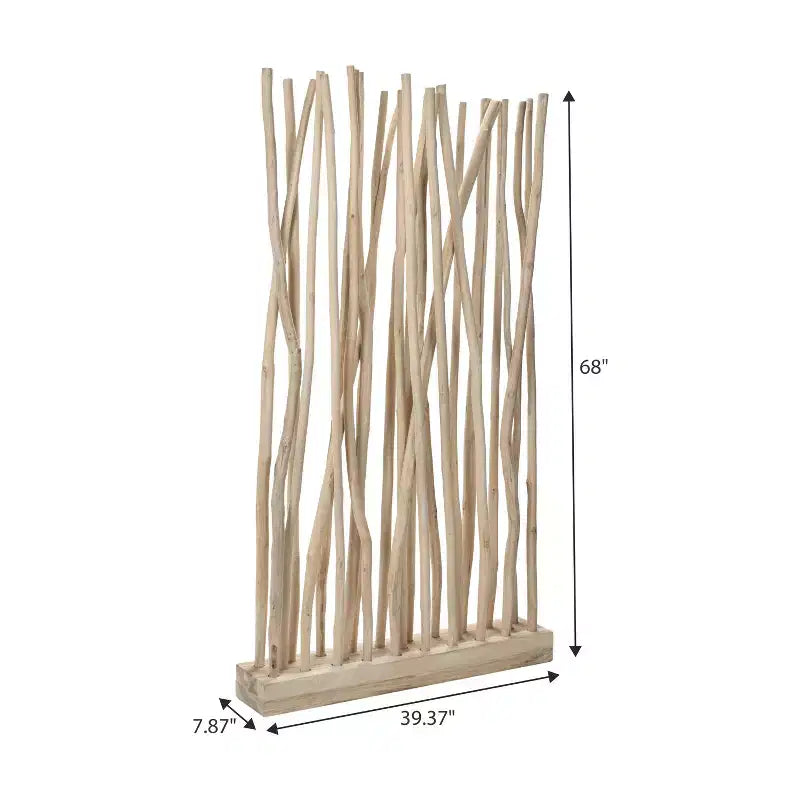 JONATHAN Y Tranquil 39W x 68H Divisorio per ambienti in pannello singolo con rami di teak costieri bohémien realizzati a mano