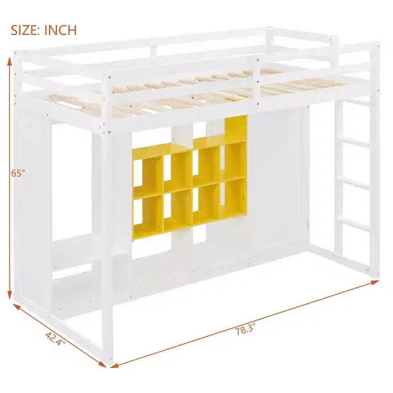 Letto a soppalco per bambini con armadio e mensole, Struttura in legno per letto a soppalco con mobiletto contenitore per bambini e ragazzi
