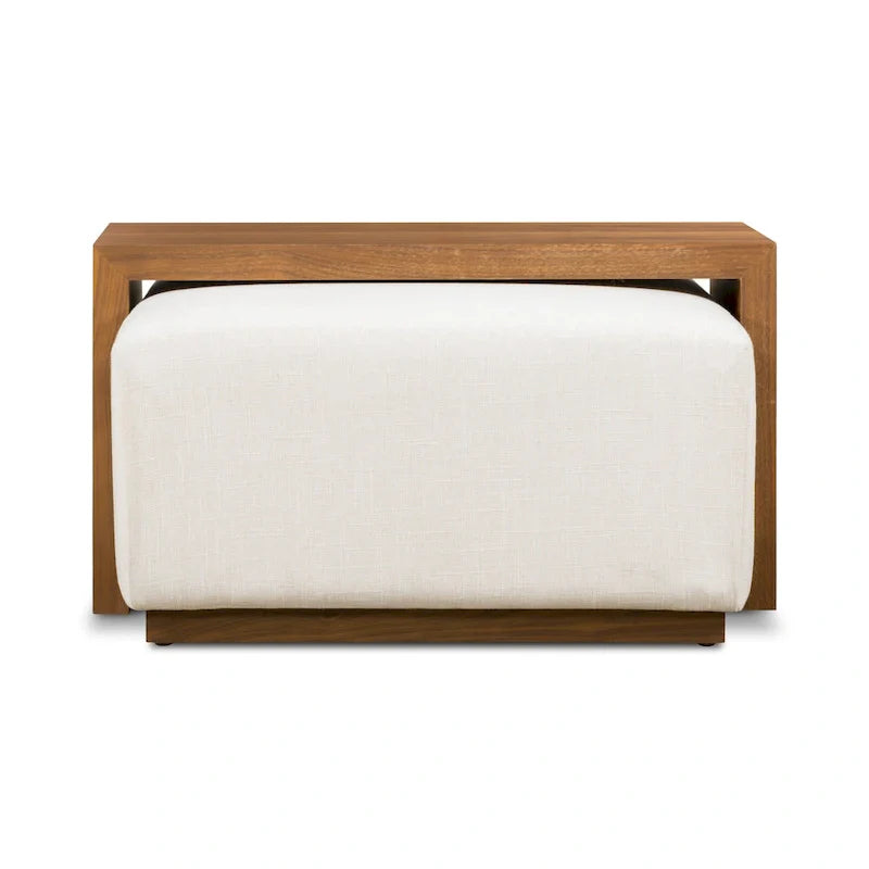 Pouf Jarmo Poly & Bark con Tavolino Regolabile in Noce - Vera Pelle Italiana Pieno Fiore