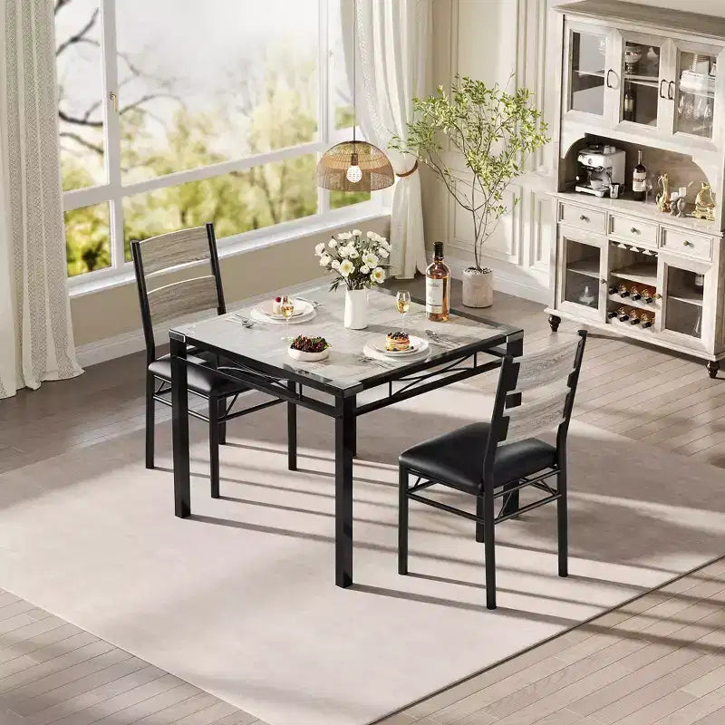 Set tavolo da pranzo per 4, con 4 sedie imbottite, set da 5 pezzi tavolo da cucina e sala da pranzo in legno con protezione angolare per cucina, appartamento, piccoli spazi