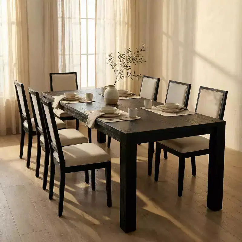 Set da Pranzo Moderno - Tavolo 80" + 6 Sedie Imbottite, Struttura in Legno Massello, Capacità Tavolo 400 libbre, Facile Montaggio
