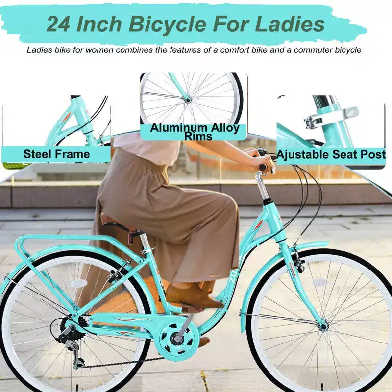 Bicicletta da donna Zeus & Ruta 24 pollici con 7 velocità e telaio in acciaio