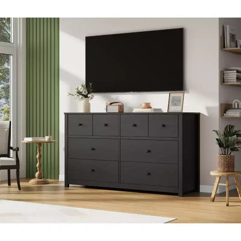 Cassettiera Moderna a 8 Cassetti per Camera da Letto, Ampio Comò in Legno con Contenitore Profondo, Mobile Organizzatore Autoportante per Soggiorno