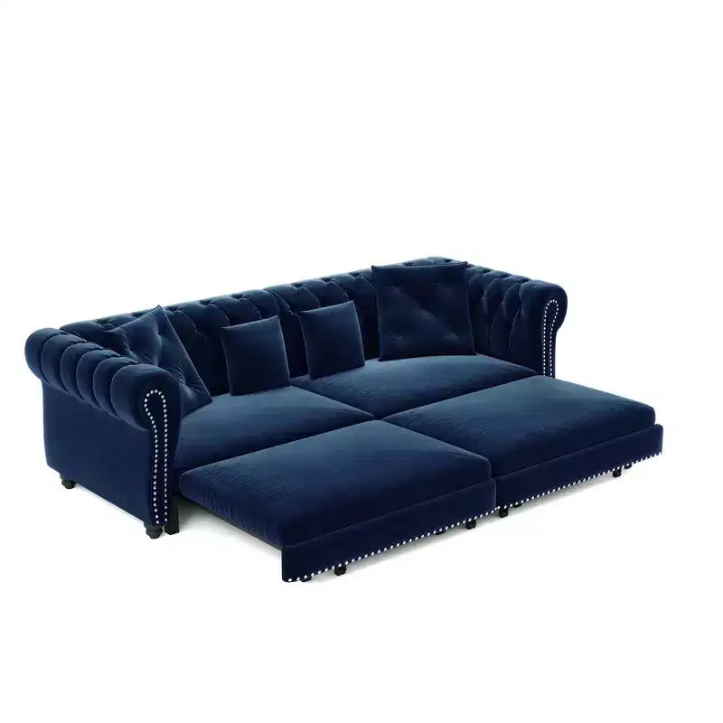 Divano Letto Estraibile 3-in-1 King Size in Velluto Whisen e Divano Letto Convertibile con Ottomana Mobile, Design Trapuntato