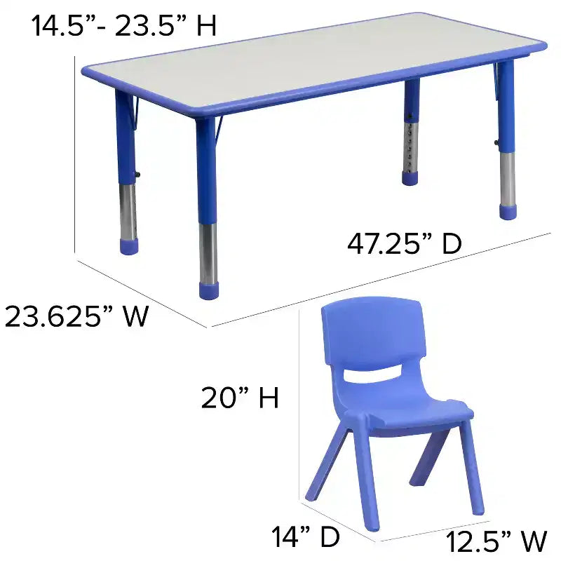 Set Tavolo Attività Rettangolare Regolabile in Altezza in Plastica Emma and Oliver 23.625"W x 47.25"L con 6 Sedie