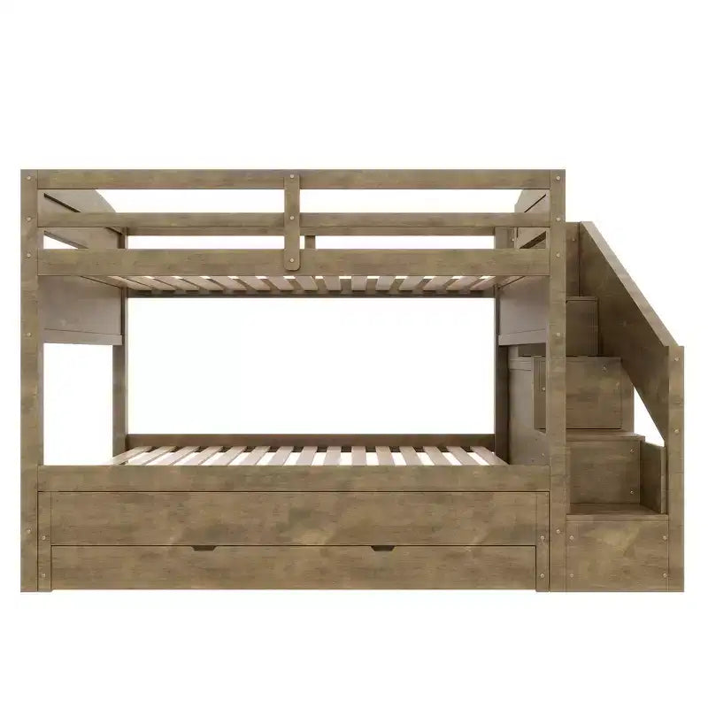 Whisen Letto a castello Twin XL con rotelle estraibili, letto a castello con contenitore, letto a castello in legno massello, scala con contenitore, armadio, 3 cassetti, per bambini