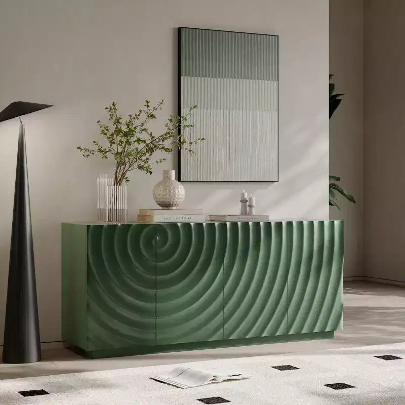 59 Modern Spiral Madia Buffet, Mobile Contenitore a Basso Profilo da Ingresso con Ante a Ondulazione 3D