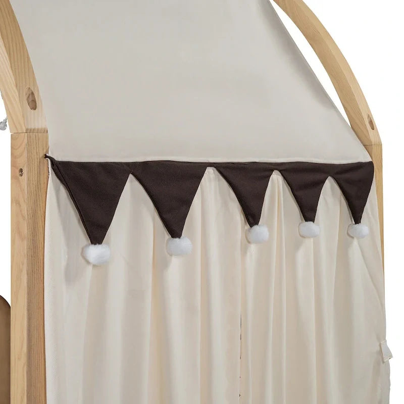 Letto a piattaforma in legno massiccio a forma di casetta, letto Montessori a terra con tetto ad arco e letto estraibile per bambine e bambini
