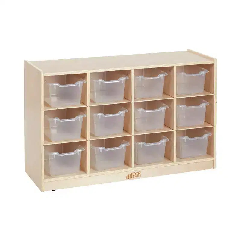 Meuble de rangement à roulettes Cubby avec 15 bacs à ouverture frontale, 3x4, Meuble pour enfants