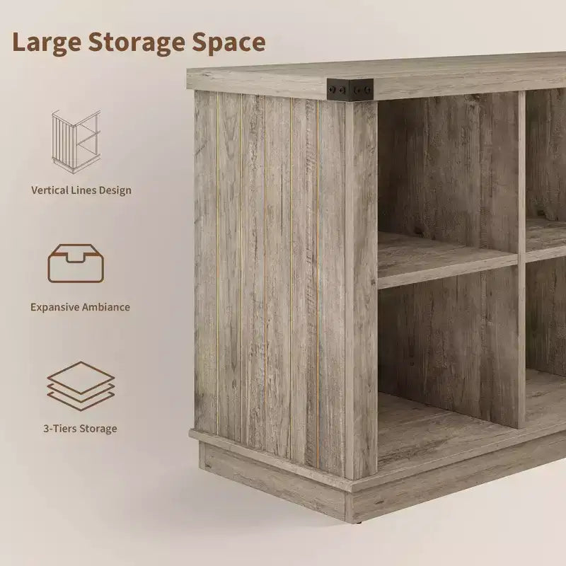 Libreria organizer a 8 cubi, libreria orizzontale rustica, libreria in legno da 62 pollici per ingresso, librerie lunghe e basse per soggiorno