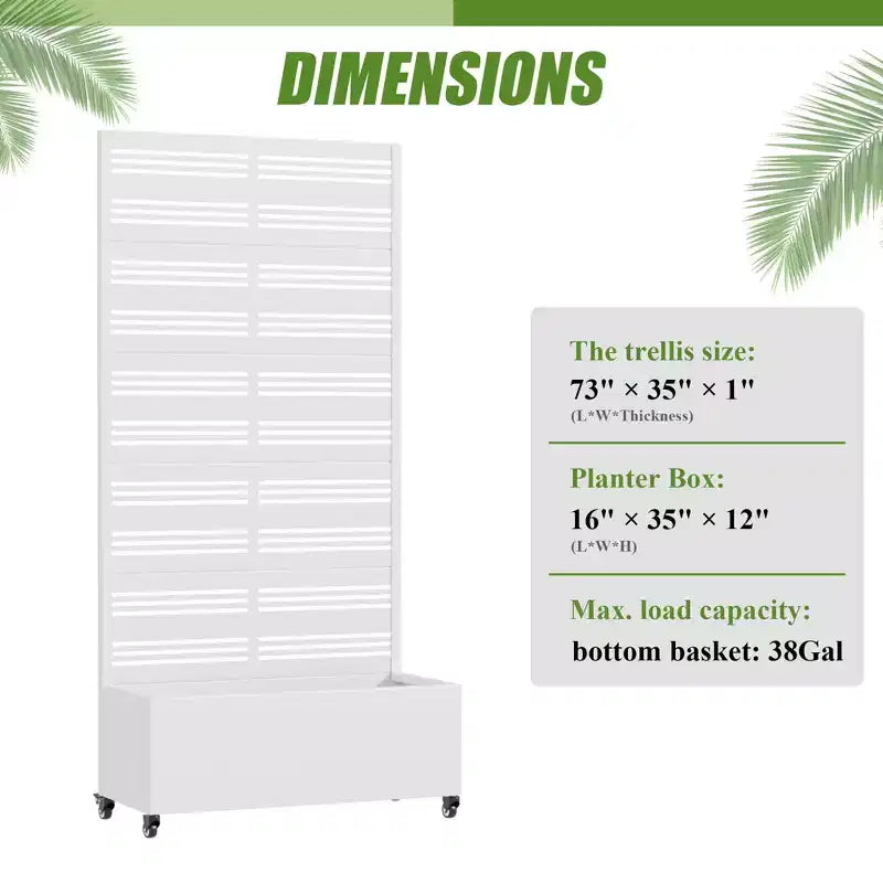 Fioriera rettangolare in ferro battuto bianco MAYEERTY con traliccio (Harold Wide-Narrow B Louvered), 72x35x16, 5 pezzi, decorazione per giardino interno ed esterno