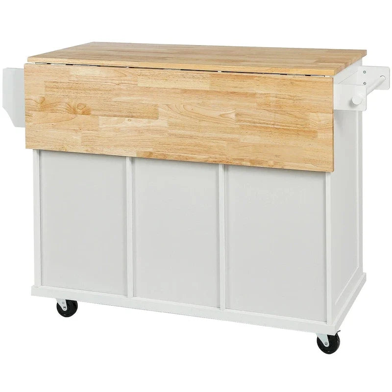 Carrello da Cucina con Piano a Ribalta in Legno di Gomma