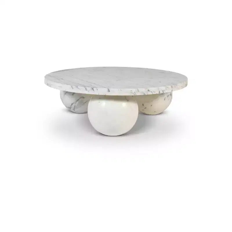 Table basse ronde en marbre avec pieds sphériques, multicolore, 4 places