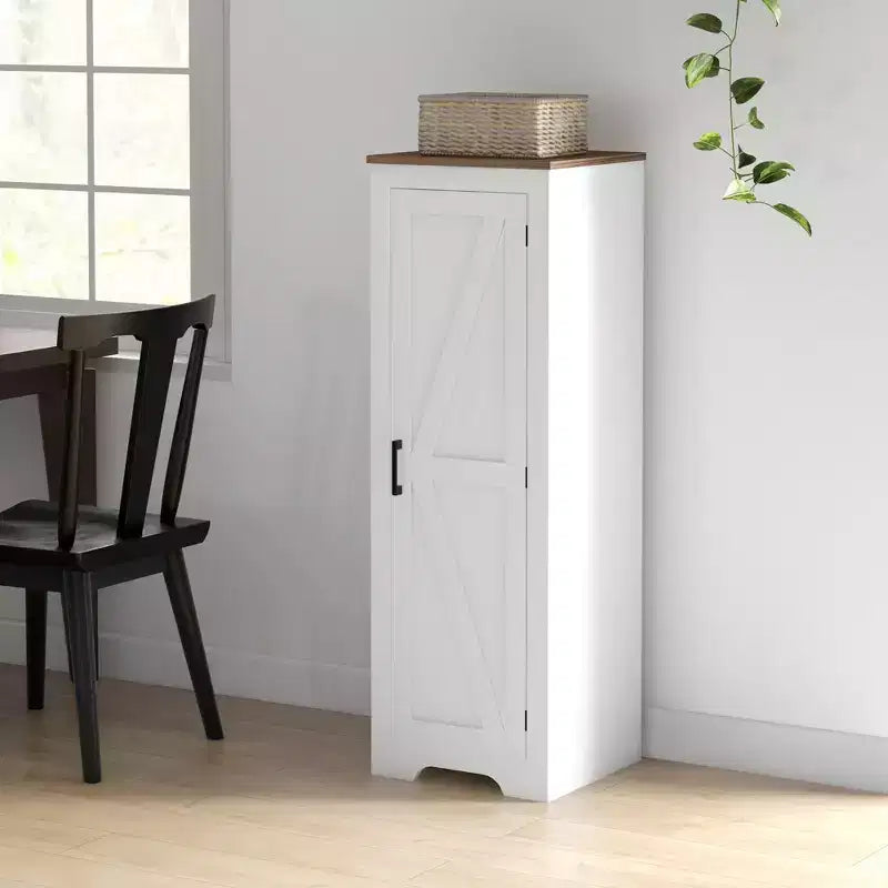 Mobile Contenitore Rustico HOMCOM con Ripiano Regolabile, Credenza ad Anta Unica in Stile Fattoria per Soggiorno, Mobile Dispensa da Terra, Bianco