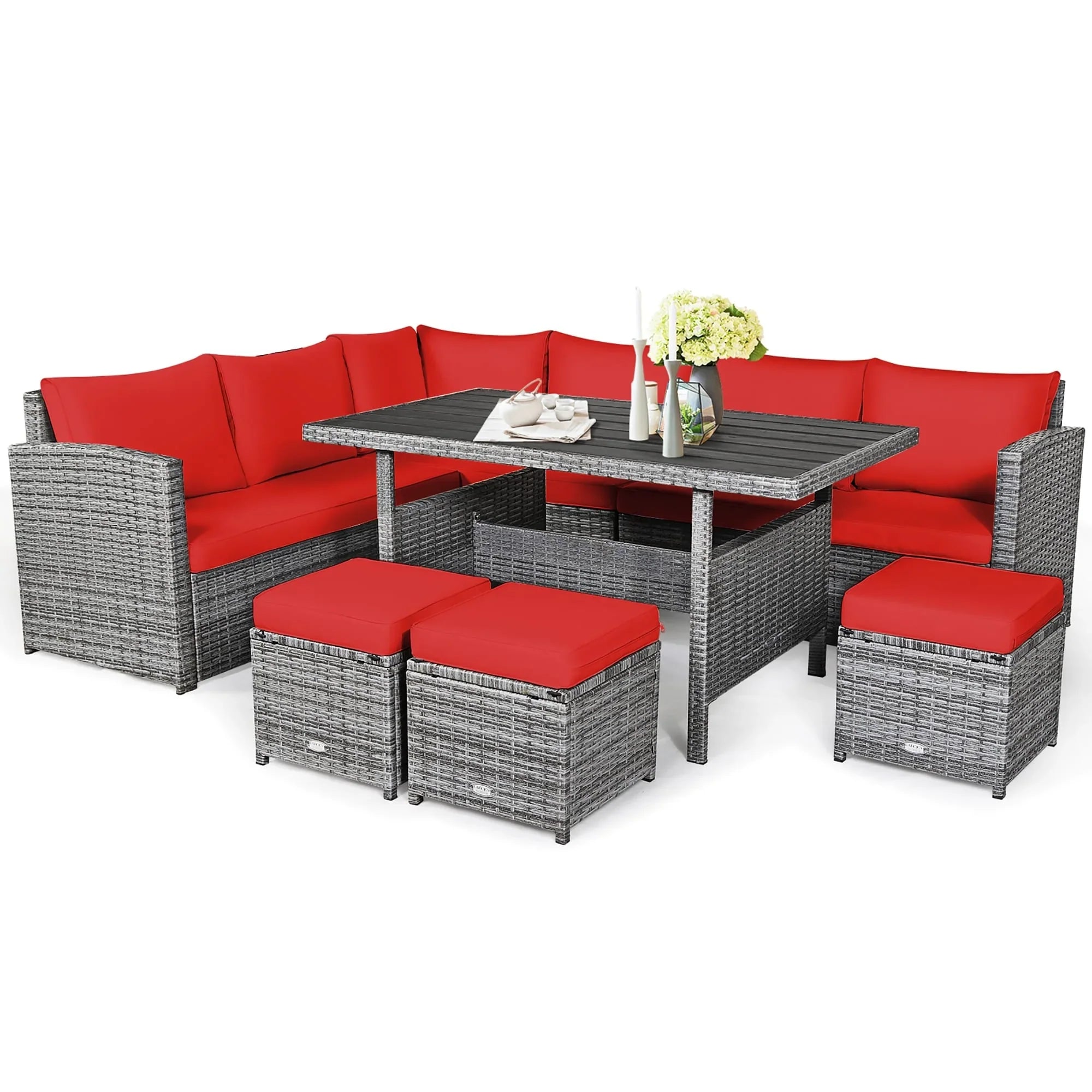 Costway Set da pranzo da 7 pezzi in rattan per esterni Divano componibile ottomano - Vedi dettagli