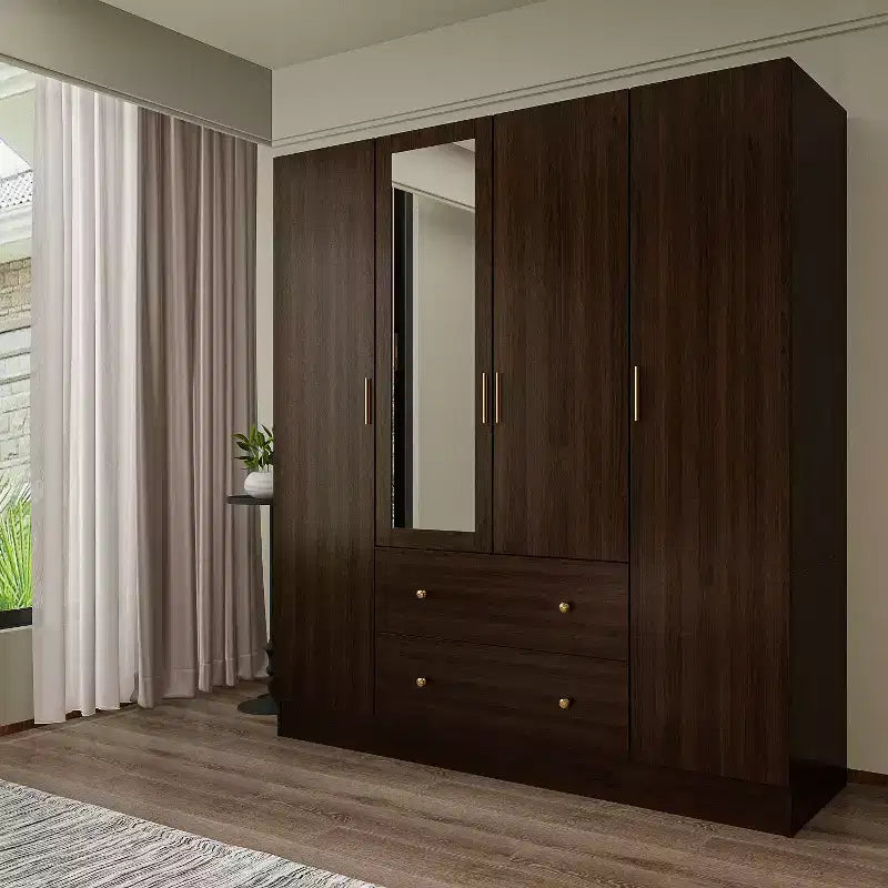 Hitow Armadio 2 Cassetti Grandi Zona Centrale Appendiabiti con Specchio Stile Minimalista