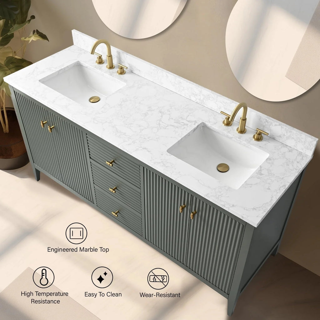 Mobile lavabo doppio Vanity Art 72 per bagno con piano in marmo composito