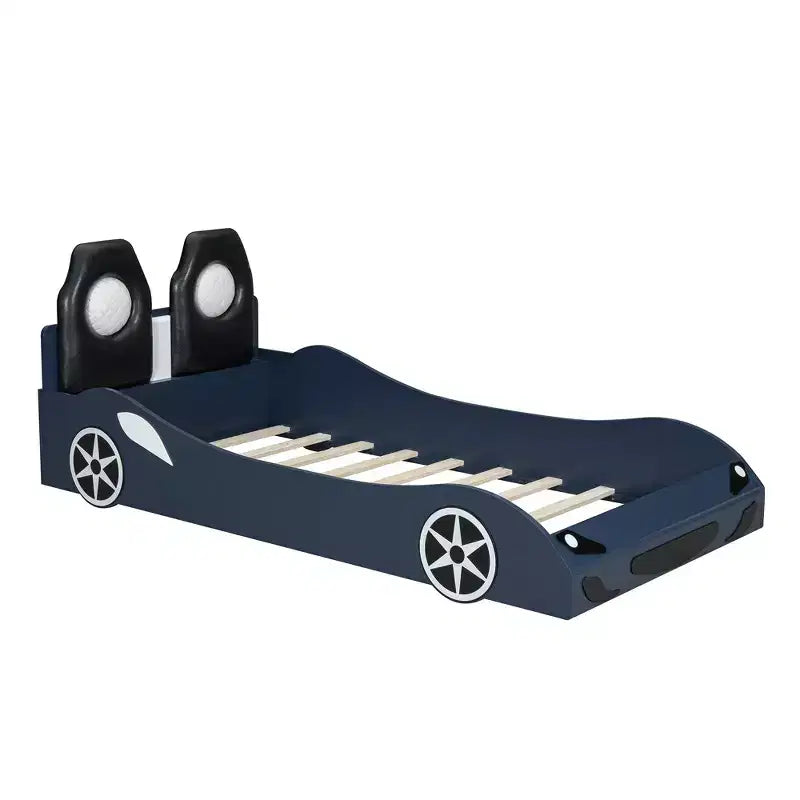 Letto a piattaforma a forma di auto da corsa Whisen Wood, formato singolo, con LED e schienale imbottito