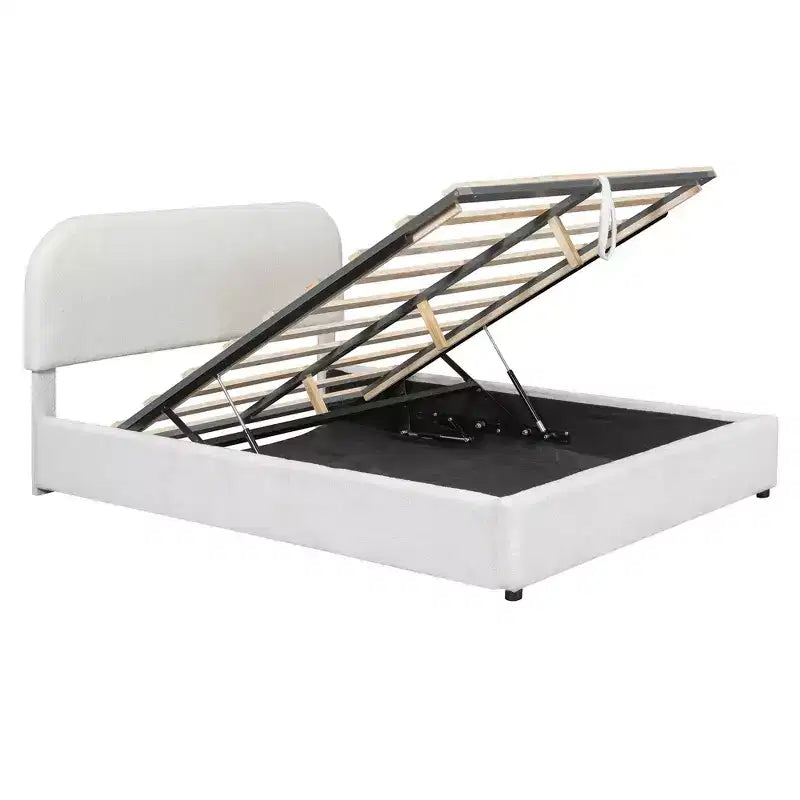 Letto imbottito queen size con contenitore sollevabile - Bianco