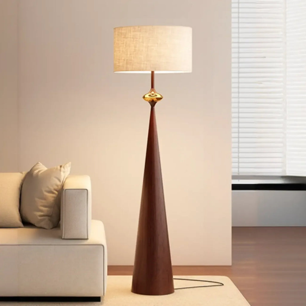 Lampadaire conique contemporain en métal avec abat-jour en tissu