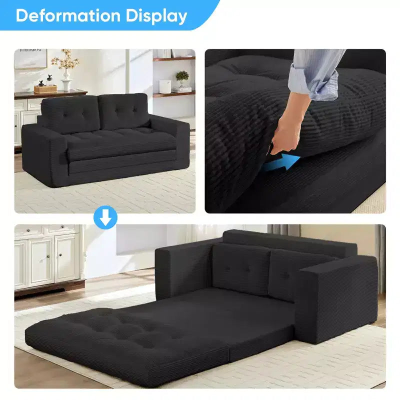 Mjkone Divano letto futon convertibile 2 in 1 da 180 cm, in tessuto a coste, pieghevole, con bottoni trapuntati, divanetto salvaspazio