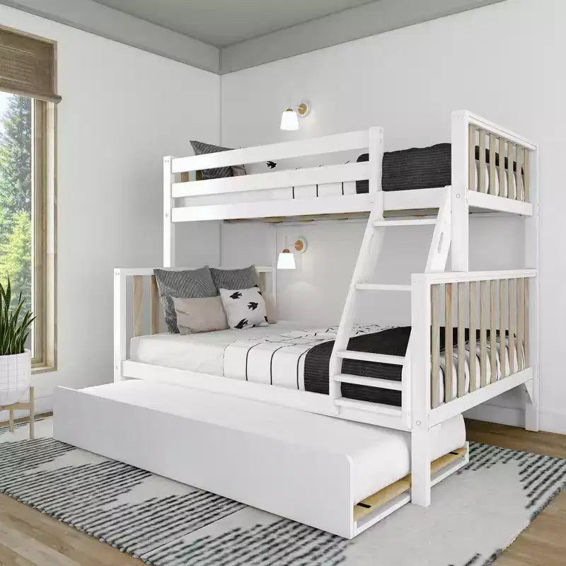 Max & Lily Letto a Castello Singolo su Una Piazza e Mezza con Letto Estraibile, Letti a Castello in Legno Massello Stile Scandinavo per Bambini