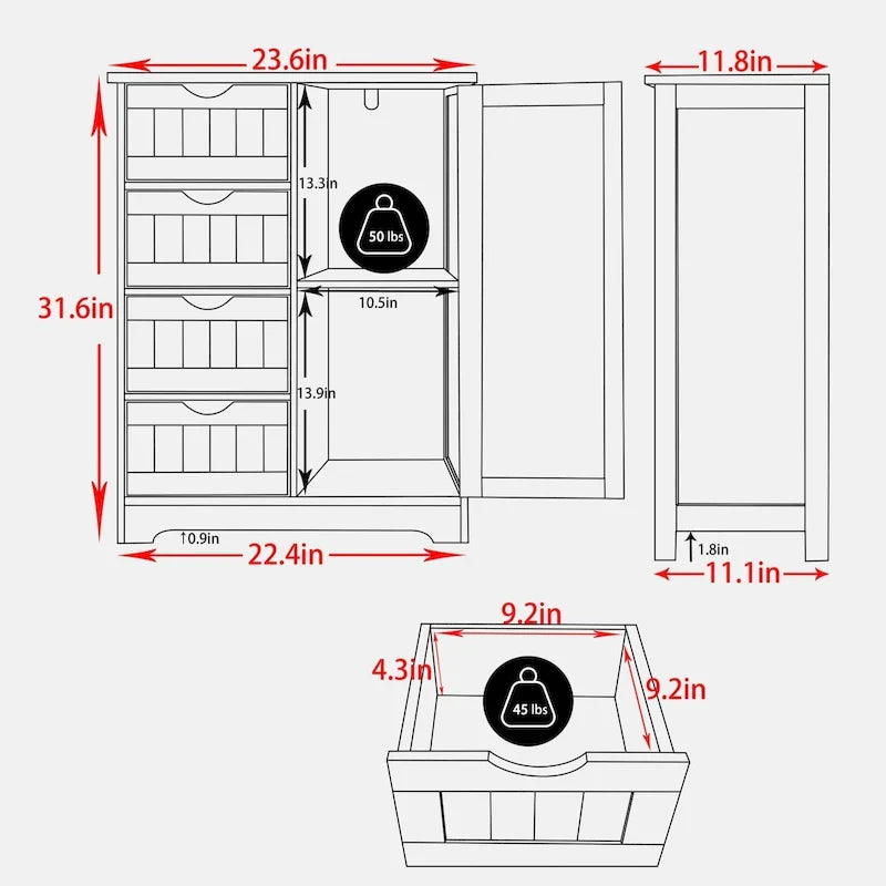 Mobile contenitore da bagno VEIKOUS con 4 cassetti
