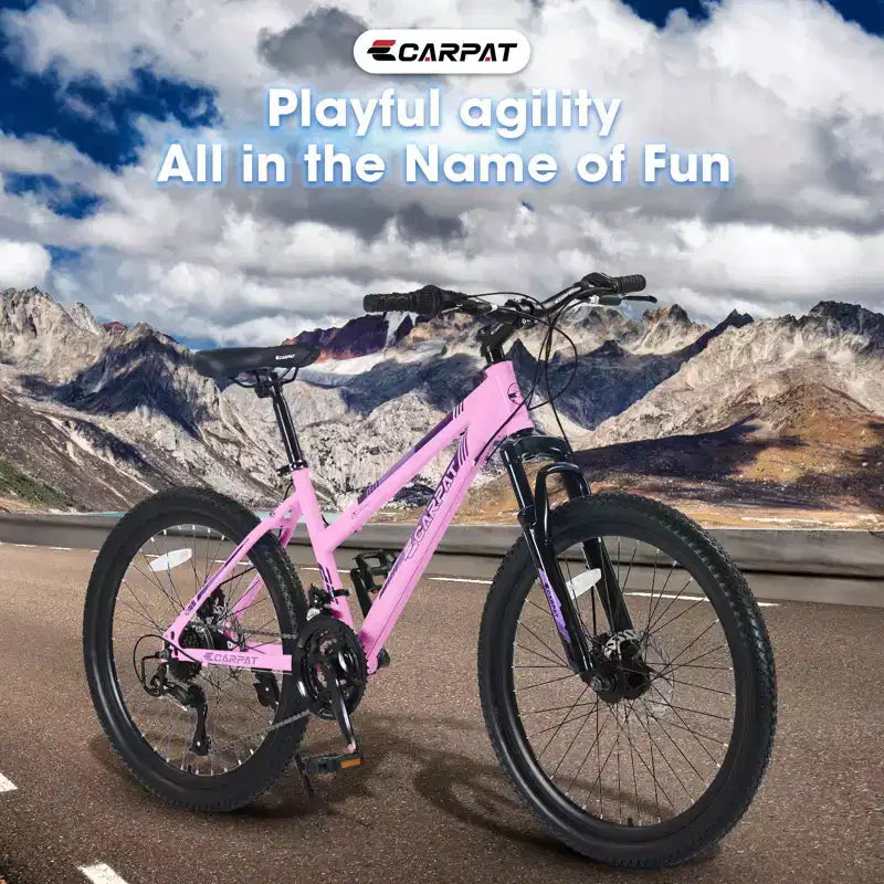 Okak Bici da montagna 24/26 pollici con 21 velocità e freni a doppio disco, bicicletta per bambini con sospensione anteriore da 100 mm, Dirt Bike per adolescenti e donne