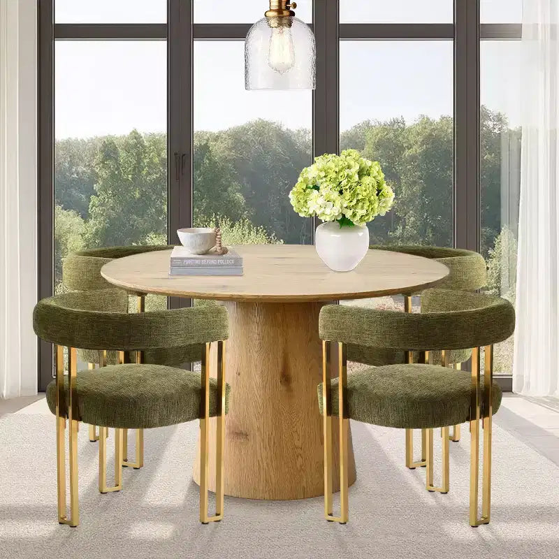 Set Tavolo da Pranzo Rotondo Espandibile a Ovale con 4 Poltroncine in Velluto, Design Moderno con Base a Piedistallo, Posti a Sedere Fino a 8 Persone-Panipeachy