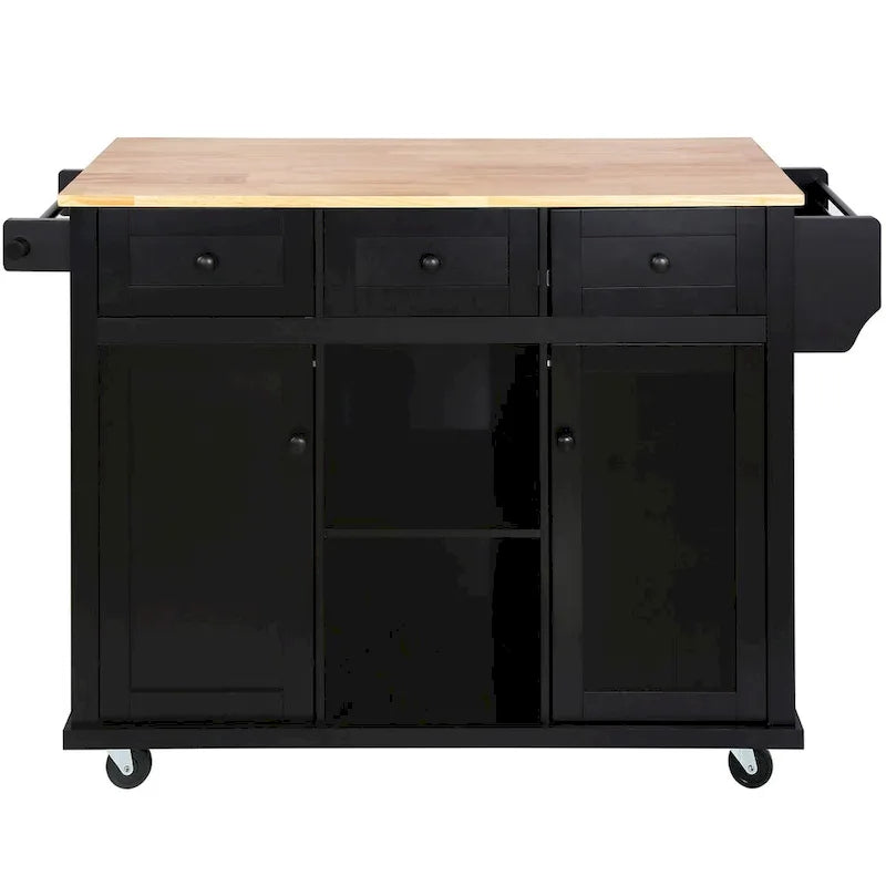 Carrello da Cucina con Piano a Ribalta in Legno di Gomma