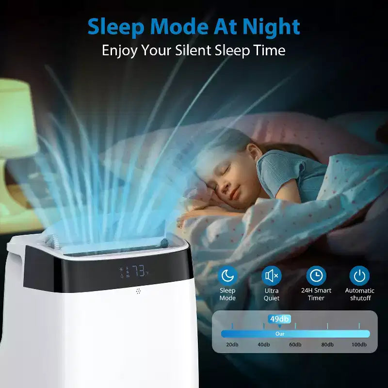Condizionatore portatile da 10000 BTU, climatizzatore domestico con telecomando per ambienti fino a 42 mq, funzioni 3-in-1/timer 24 ore/ruote piroettanti