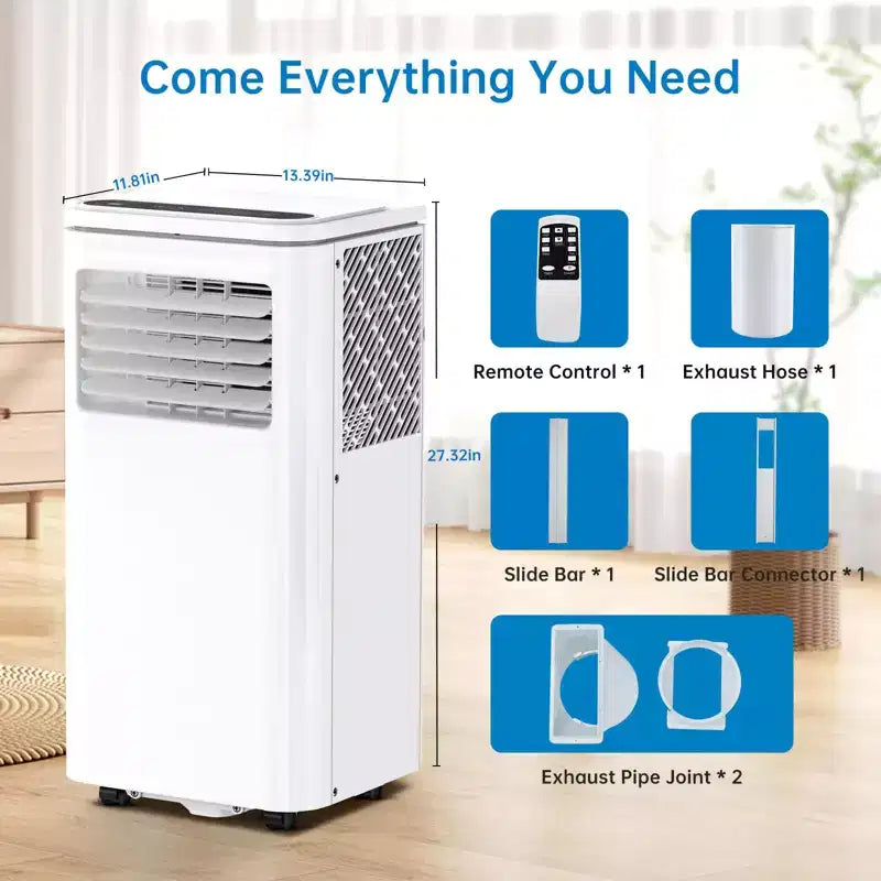 Condizionatore portatile da 10000 BTU, climatizzatore domestico con telecomando per ambienti fino a 42 mq, funzioni 3-in-1/timer 24 ore/ruote piroettanti
