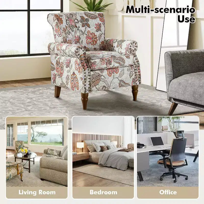 Poltrona Araceli Tradizionale in Legno Imbottita Floreale con Schienale Alto e Borchie | ART OF LIVING DESIGNS