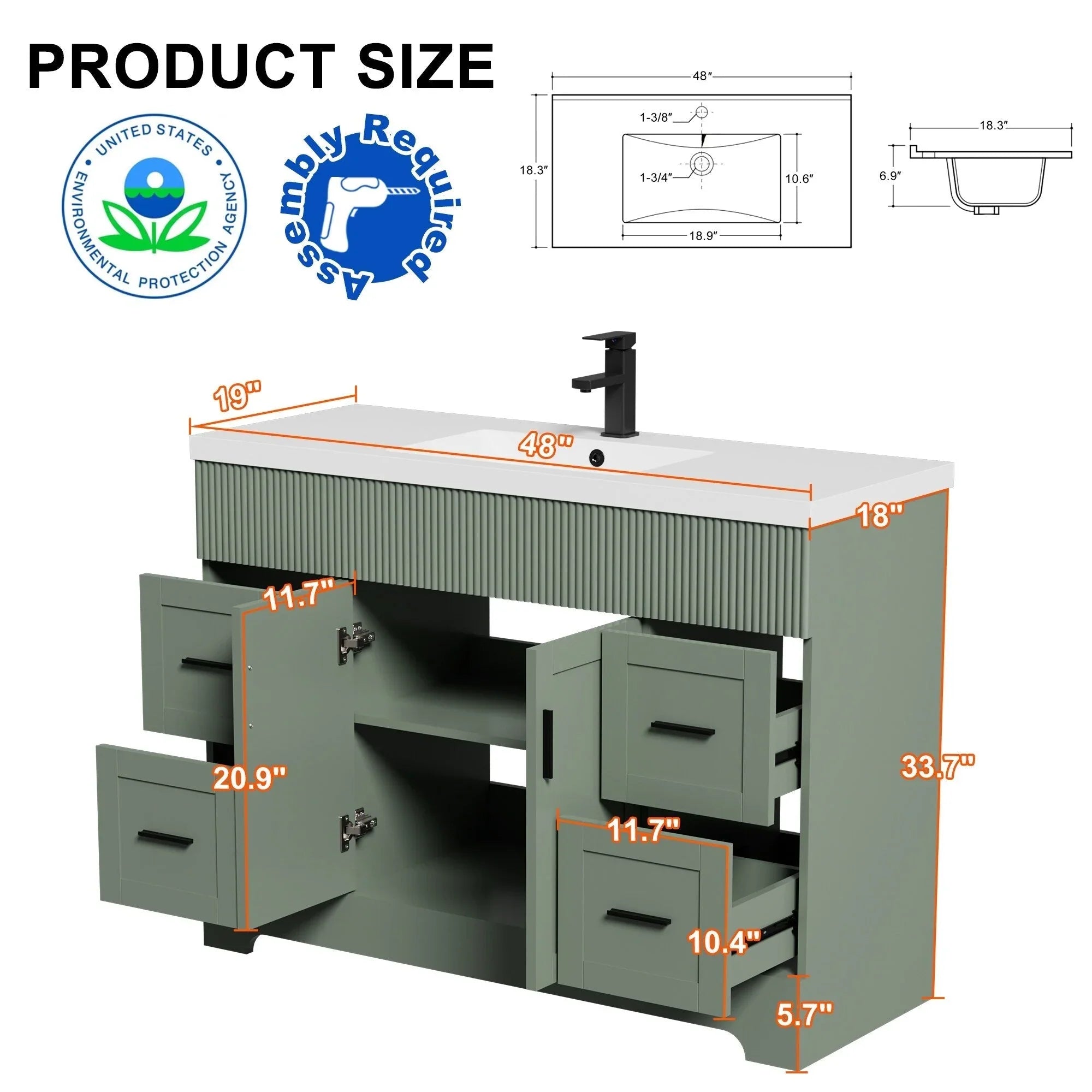 Mobile bagno 30/36/48 Wavy Line con lavabo e rubinetto