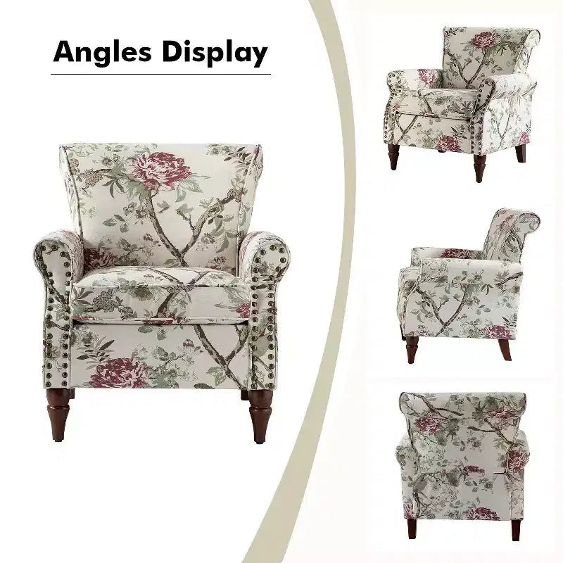 Poltrona Araceli Tradizionale in Legno Imbottita Floreale con Schienale Alto e Borchie | ART OF LIVING DESIGNS