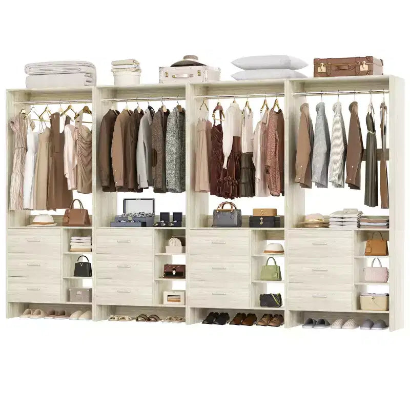 Besiost Set di 4 organizer per armadio con cassetti in legno e aste appendiabiti
