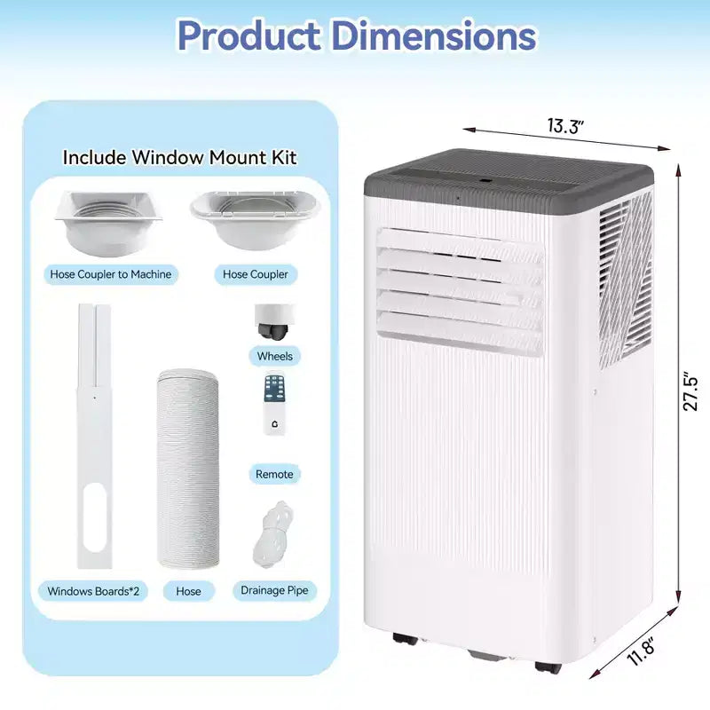 Condizionatori portatili, Flarhetoric 10000 BTU Raffreddamento/Ventilatore/Deumidificatore 3 IN 1 Unità AC portatile per stanze di 52 M², Unità per ambienti a bassa rumorosità