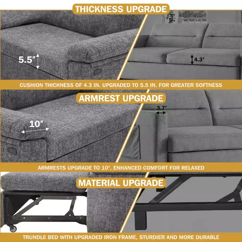 Dyonery Divano Letto Convertibile 3-in-1, Divano Letto Estraibile con Schienale Regolabile