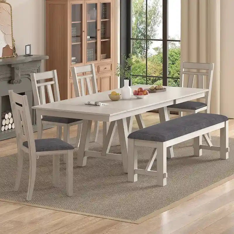 VECELO Sedie da pranzo in legno massello con seduta in tessuto di lino, set di 2/4/6 sedie da pranzo