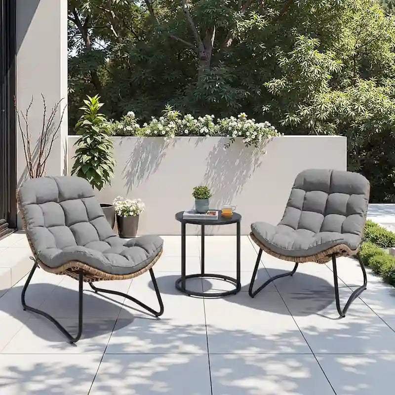 Poltrone Papasan da Esterno con Cuscino in Rattan PE, Comode Poltrone da Patio con Tavolino Laterale