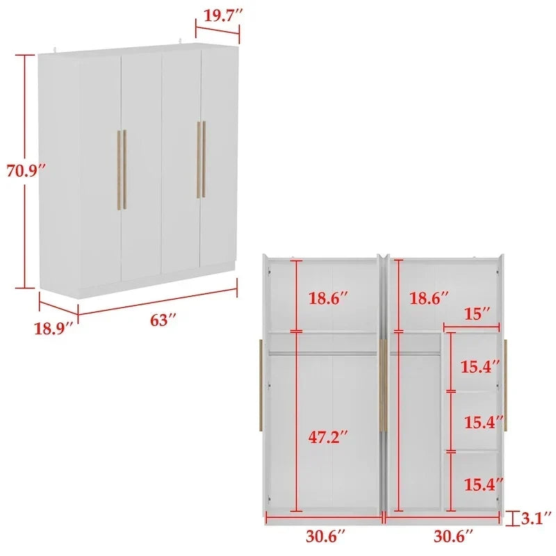 Armadio moderno freestanding in legno massiccio con ripiani