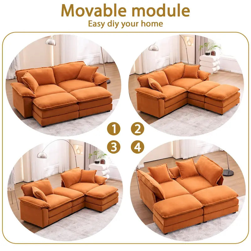 Divano a 2 posti con 2 cuscini, 2 guanciali e 2 pouf, divano confortevole - Divano profondo da soggiorno, divano modulare